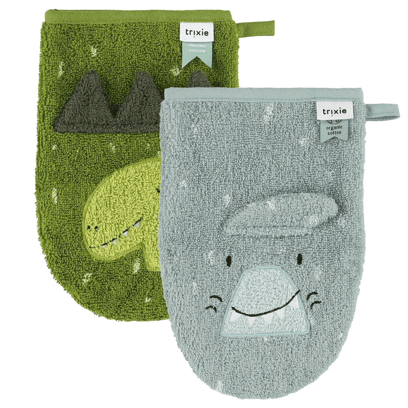 Gant de toilette 2-pack | Mr. Shark - Mr. Dino