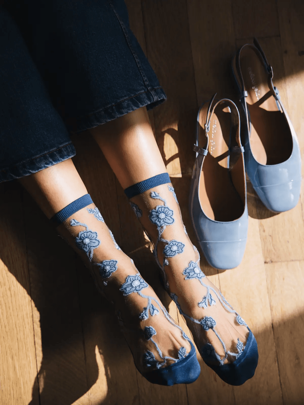 Blomst Denim • Chaussettes transparentes fleurs cadeau