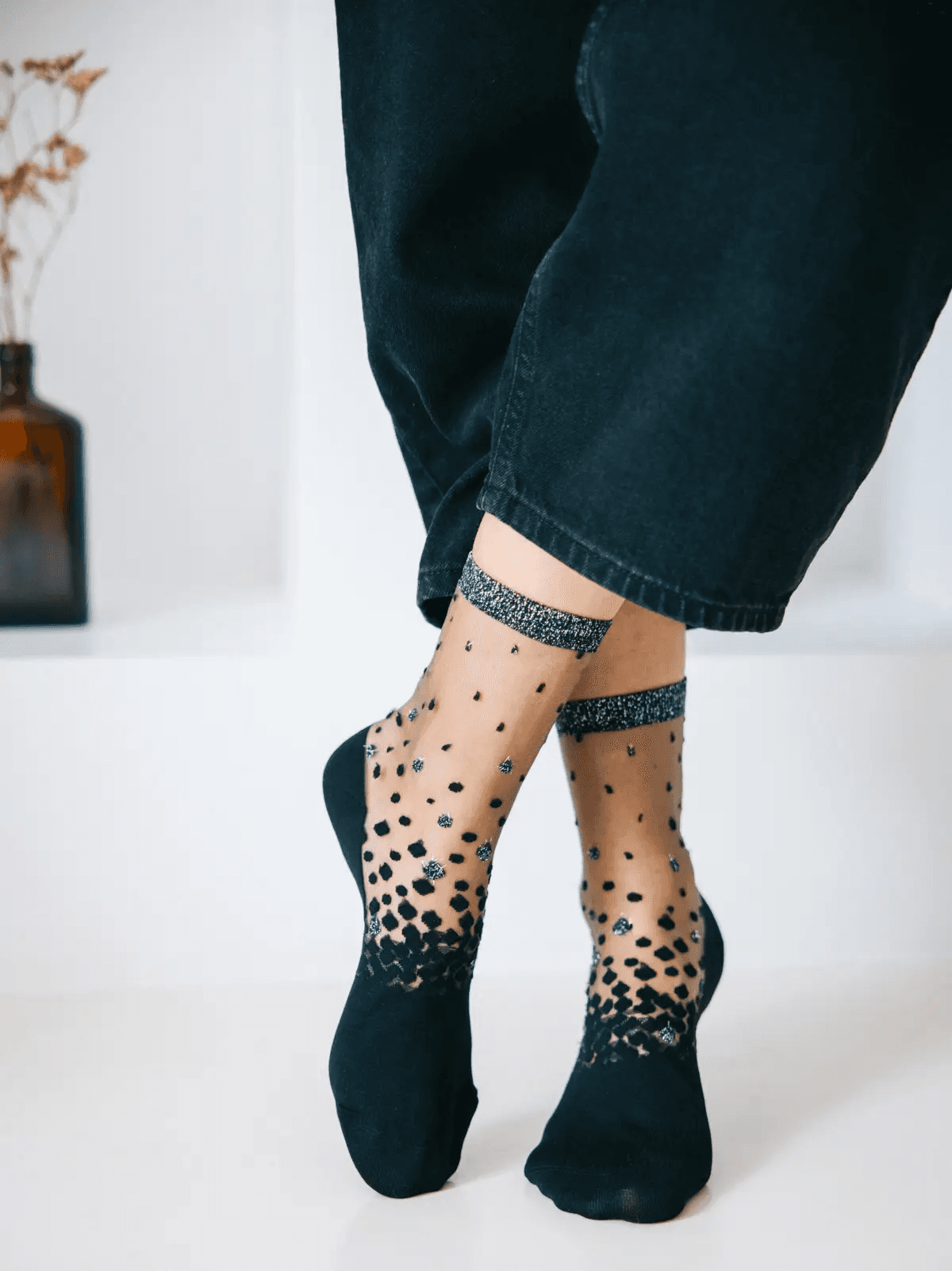 Nakameguro Silver • Chaussettes transparentes pois argentés