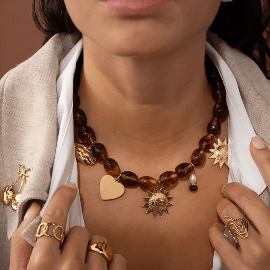 Collier sur fil Café Crème - charms - marron
